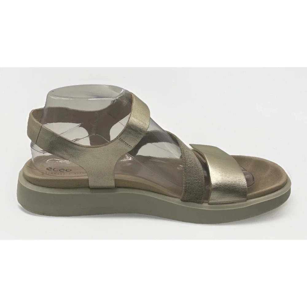 ECCO Z5741 Flowt Women's Metallic Gold Leather Flat Sandal Size 40‎  9-9.5